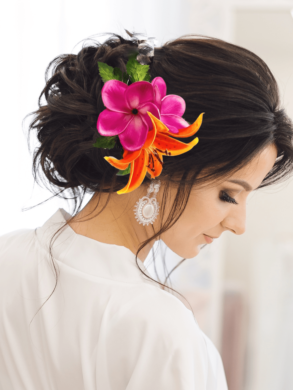 Tropical Bridal Headpiece created with Real Touch & Silk flowers
